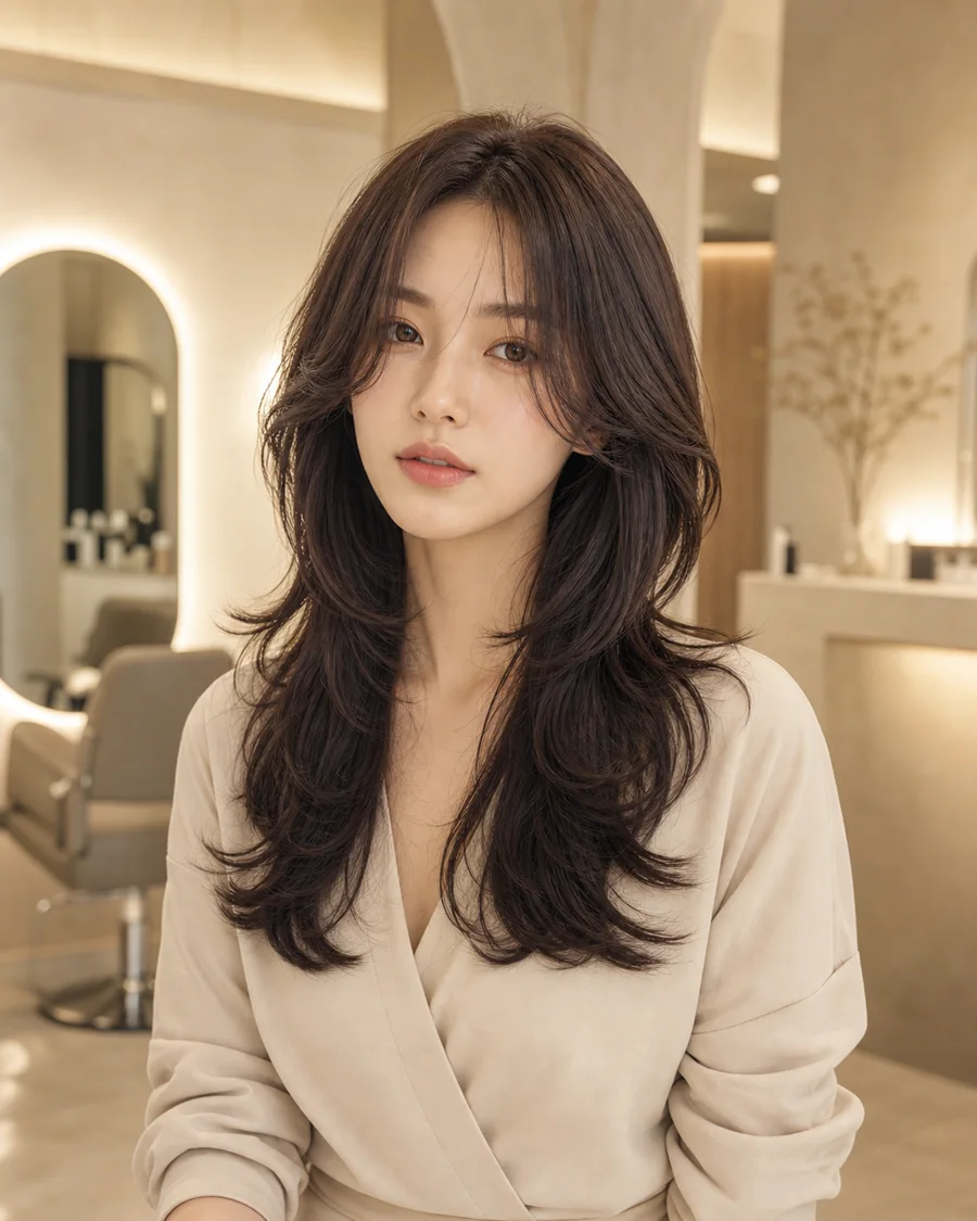K-style layered hair salon result