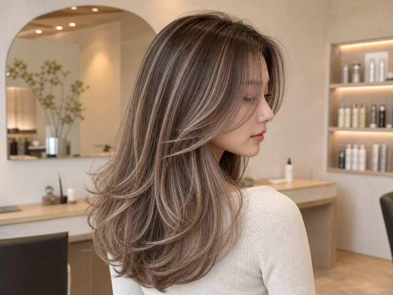 Hair color result with ash beige tone